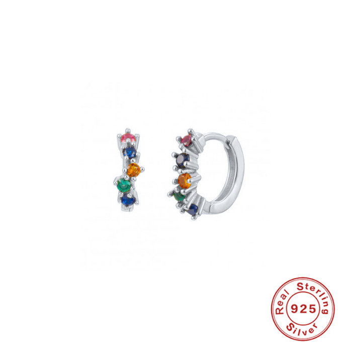 S925 Sterling Silver Ultra Sparkling Colorful Stone Fashion Hoop Earrings Ear Clips Earrings Trendy INS Minimalist...