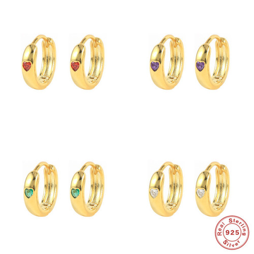 S925 Sterling Silver INS Geometric Heart Diamond-Studded Ear Cuff Earrings European and American Cross-Border Best-Selling Fashion Trend Versatile Hoop Earrings