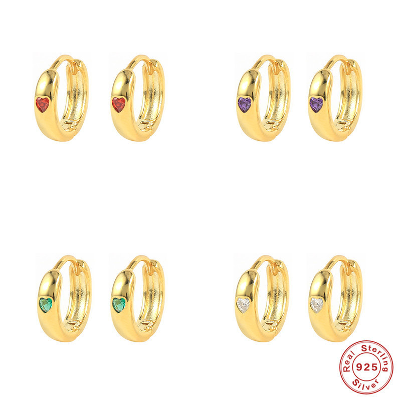 S925 Sterling Silver INS Geometric Heart Diamond-Studded Ear Cuff Earrings European and American Cross-Border Best-Selling Fashion Trend Versatile Hoop Earrings