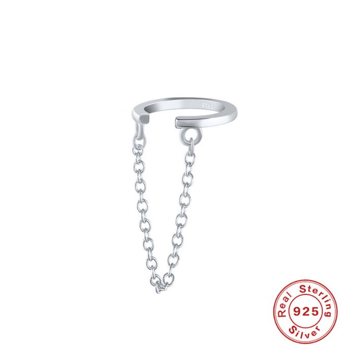 S925 Sterling Silver Single Ear Clip Ear Line INS Minimalist Line Chain Tassel Non-Pierced Women's Earrings Ear Clip