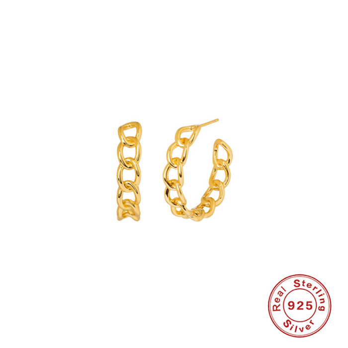 S925 Sterling Silver Minimalist Hollow Irregular Chain Versatile Hoop Earrings Studs Fashion Creative Earrings