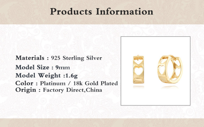 S925 Sterling Silver Creative Hoop Smooth Hollow Heart Earrings Valentine's Day Gift Ear Jewelry Korean and Japanese...
