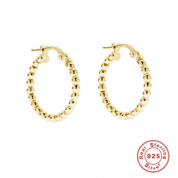 S925 Sterling Silver Round Bead Earrings Hoop Earrings Korean and Japanese Style Personality INS Exaggerated Office W...
