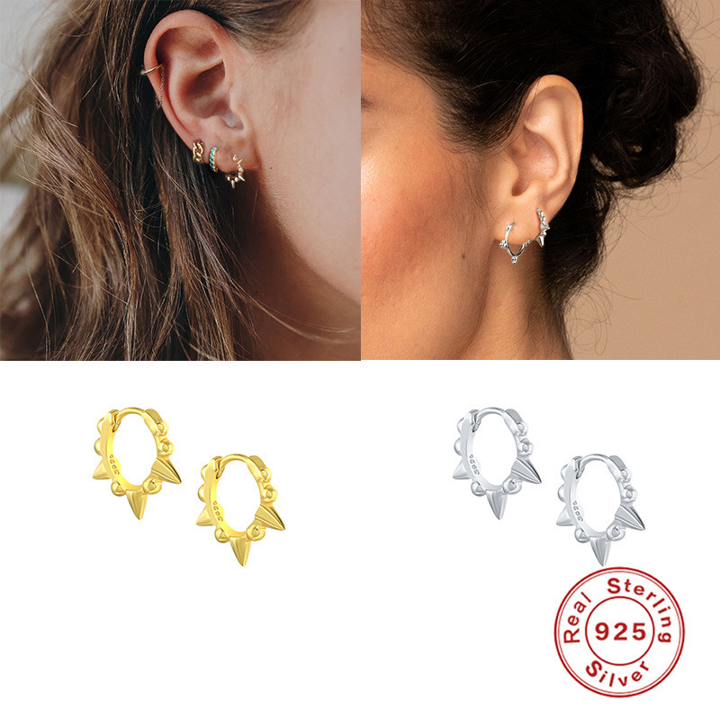 S925 Sterling Silver Geometric Round Bead Stud Earrings European and American INS Trendy Circle Earrings Personality Versatile Hoop Earrings