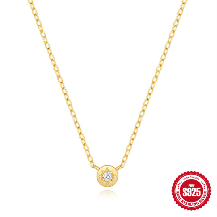 S925 Sterling Silver Creative Design Eight-Pointed Star Zircon Necklace Light Luxury High-End Design Sense Fashion Versatile Collarbone Chain for Women