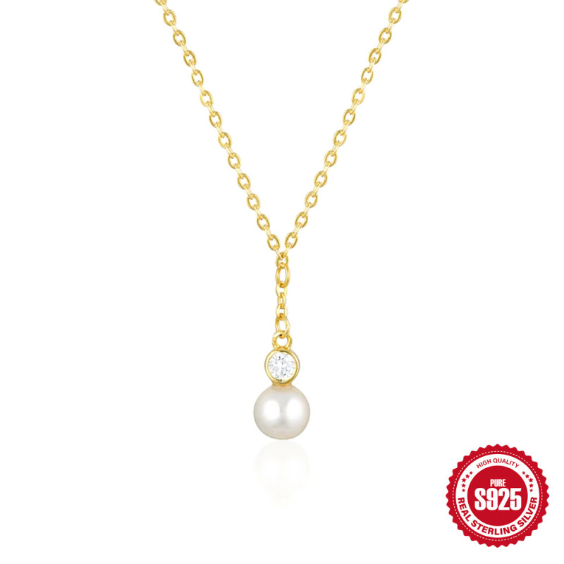 S925 Sterling Silver Classic Pearl Necklace European and American Fashion Hot Selling Ins Style Diamond-encrusted Zircon Collarbone Chain Necklace Cross-border