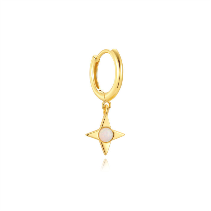 New S925 Sterling Silver Four-Pointed Star Opal Pendant Hoop Earrings European and American French Style Elegant High-End Earrings