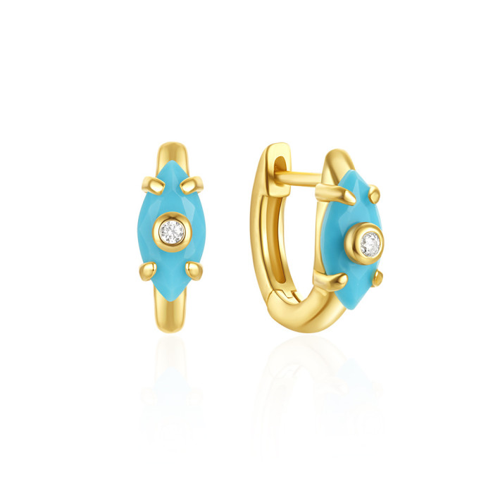 New 925 Sterling Silver Turquoise Inlaid Diamond Versatile Hoop Earrings Ear Clips Ear Jewelry Hot Selling Elegant De...