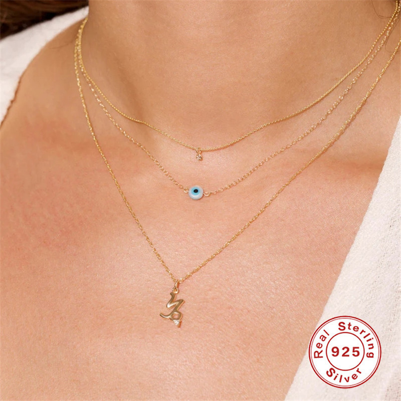 S925 Sterling Silver Creative Personality Devil's Eye Women's Collarbone Necklace European and American Hot-Selling French Style Elegant Collarbone Chain