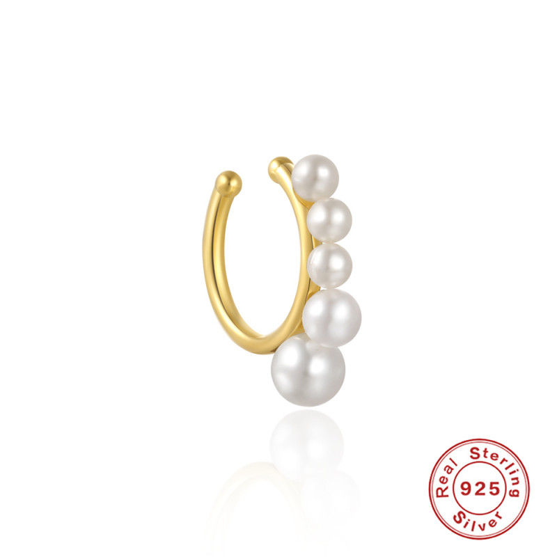 S925 Sterling Silver Large and Small Pearl Hoop Earrings Ear Clips Korean Style Elegant Personality Niche High-end Feel Non-pierced Earrings