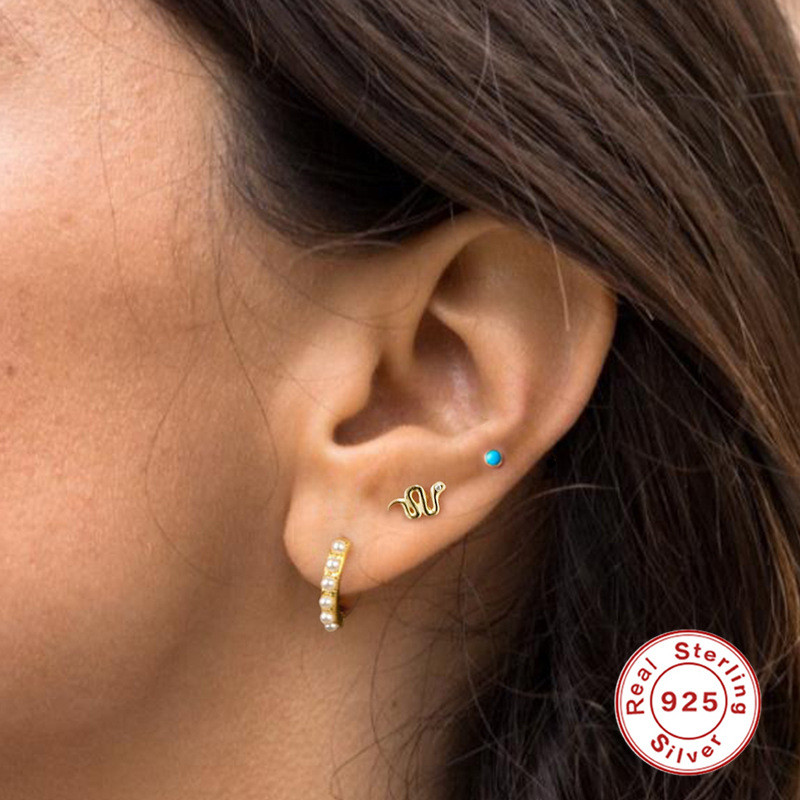 New S925 Sterling Silver Classic Pearl Hoop Earrings Amazon Hot Selling Light Luxury Fashion Simple Earrings Jewelry