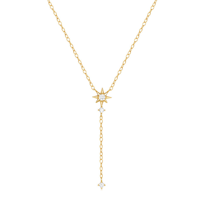 S925 Sterling Silver Y-Shaped Long Tassel Necklace Cross-Border Hot Sale Ins Minimalist Style Eight-Pointed Star Inlaid with Diamonds Elegant Collarbone Chain