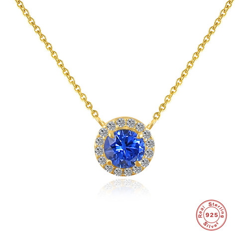 S925 Sterling Silver Diamond Inlaid Sapphire Necklace Korean Version Classic Hot-Selling Internet Celebrity Elegant High-End Collarbone Necklace
