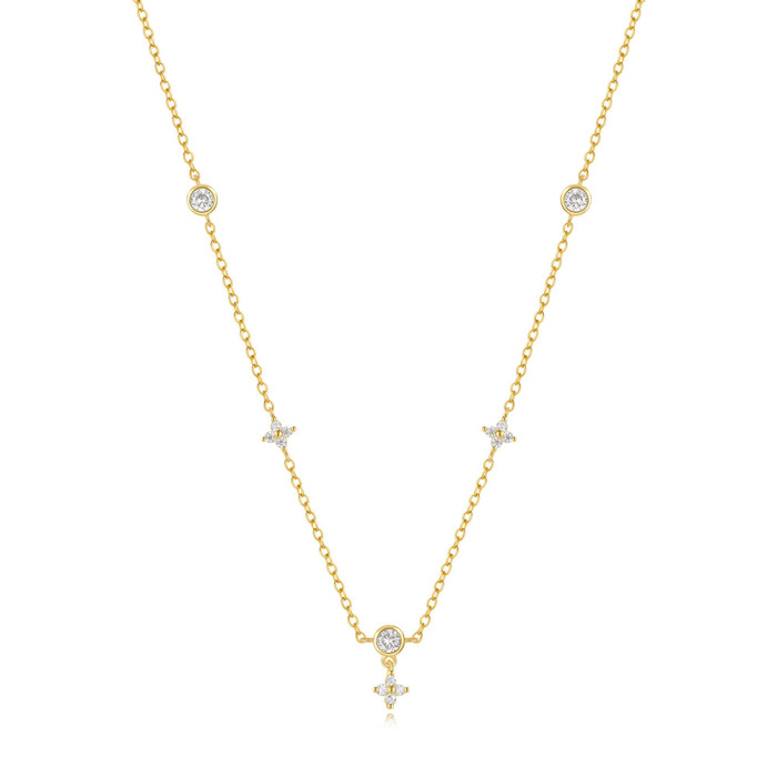 S925 Sterling Silver Flower Inlaid Diamond Layered Collarbone Necklace for Women, European and American Cross-Border Hot-Selling Elegant Versatile Jewelry