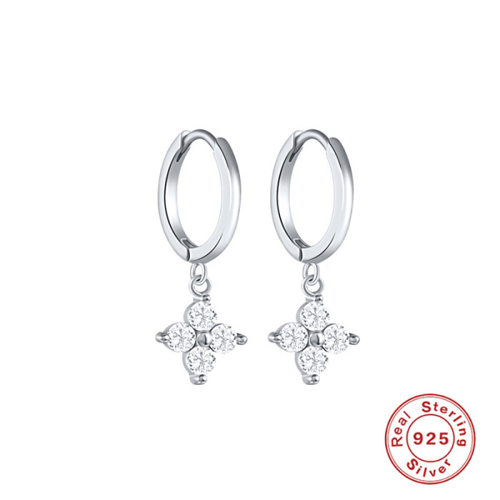 925 Sterling Silver INS Style Diamond-Encrusted Geometric Earrings for Women, European and American Hot-Selling Light Luxury Elegant Versatile Hoop Earrings, Ear Clips, Ear Jewelry
