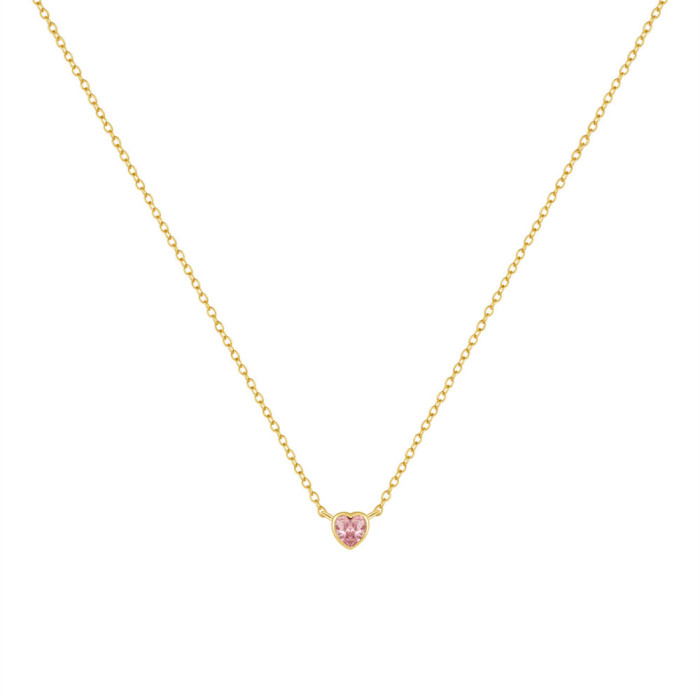 S925 Sterling Silver Light Luxury Heart Pink Diamond Sparkling Collarbone Chain Japanese and Korean Niche Design INS Minimalist Versatile Necklace
