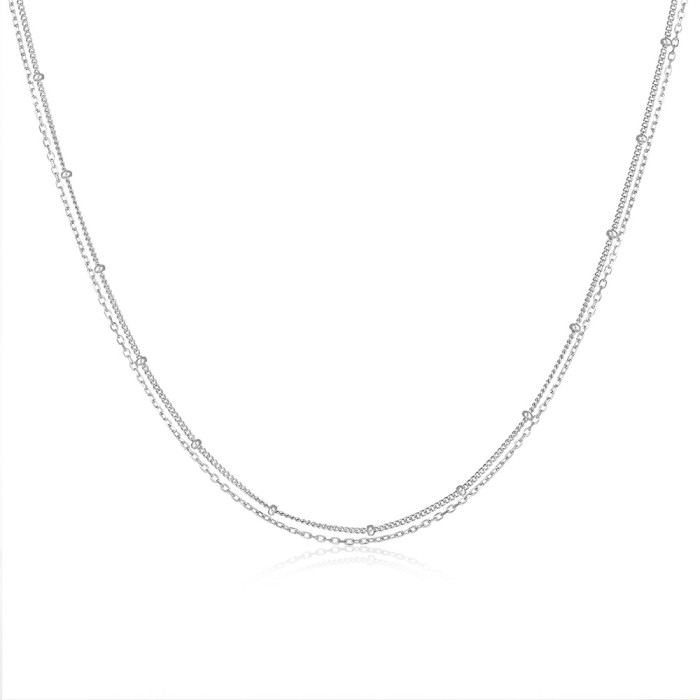 S925 Sterling Silver Daily Matching Double Layer Stacking Basic Chain Fashion Simple Ins Style Bead Necklace