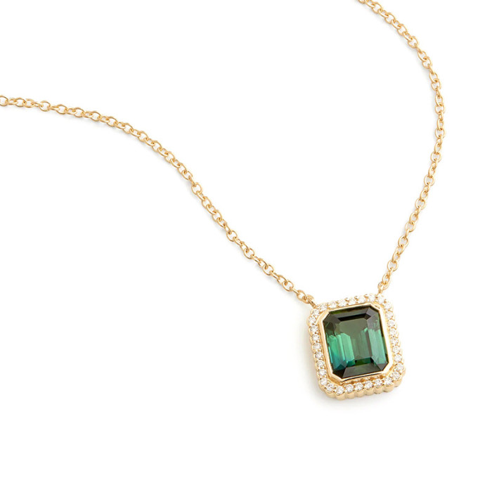 S925 Sterling Silver Rectangular Green Diamond Pendant Collarbone Chain European and American French Style Creative Versatile Layered Necklace Accessory