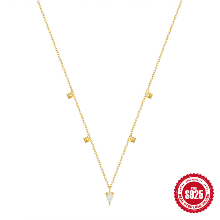 S925 Sterling Silver Layered Four-Pointed Star Opal Inlaid Diamond Elegant Necklace for Women European and American Hot-Selling French Style INS Collarbone Chain