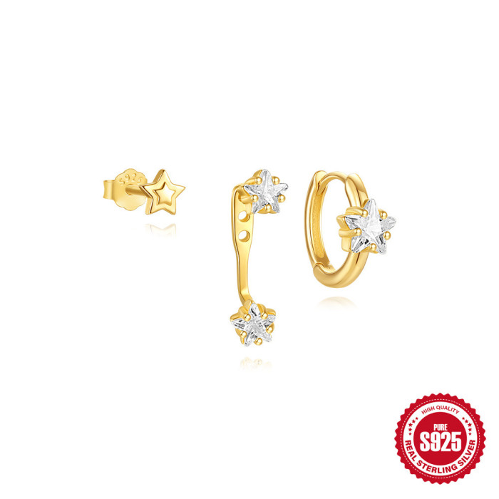 S925 Sterling Silver Stone-Inlaid Exquisite Hexagram Heart Stud Earrings Hot-Selling Star Niche Earrings Set for Wo...