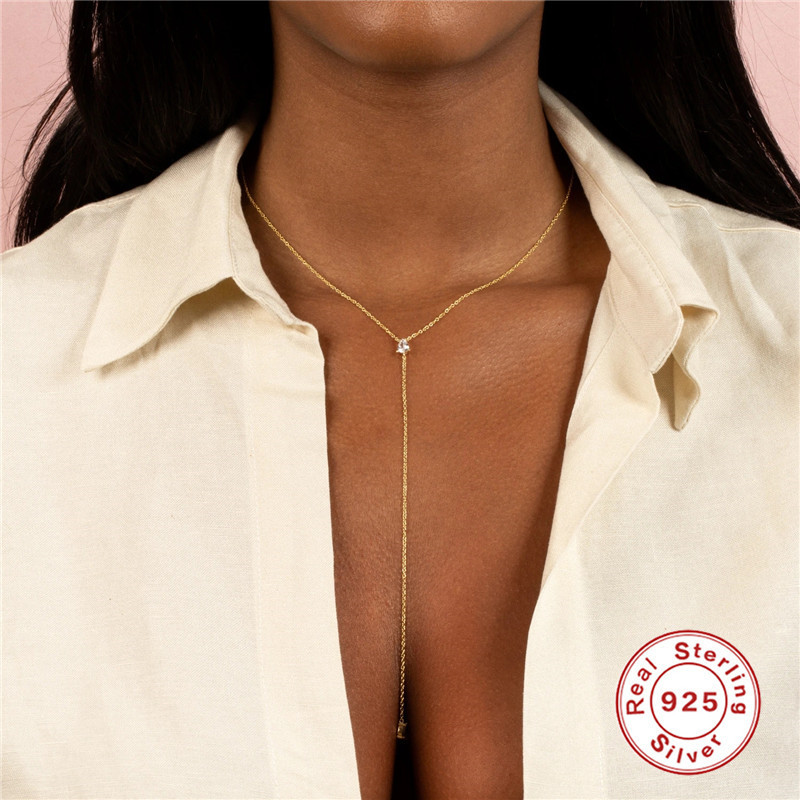 S925 Sterling Silver Simple Y-shaped Diamond-studded Daily Wear Collarbone Necklace Japanese and Korean Niche Elegant High-end Collarbone Chain