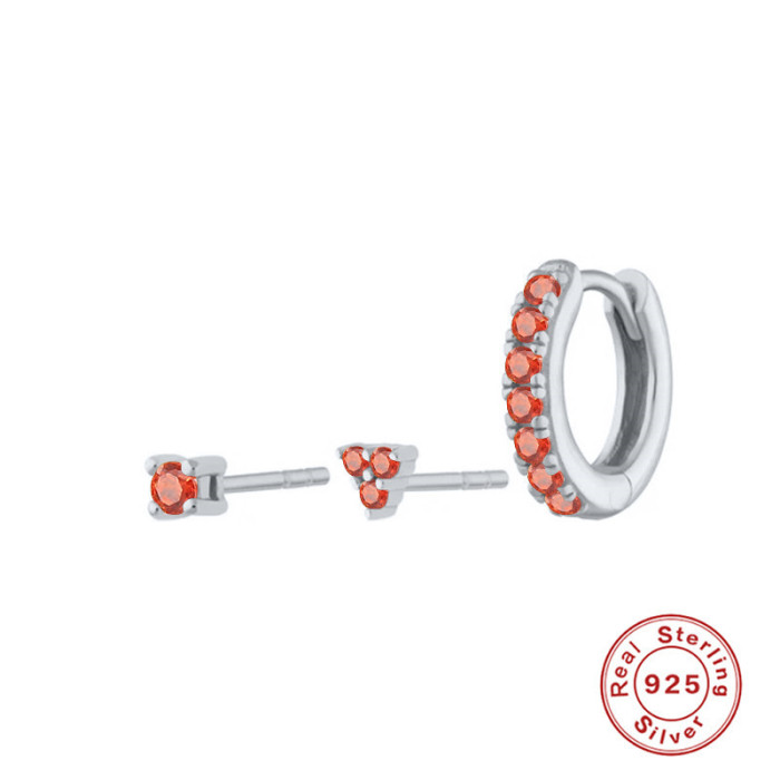 S925 Sterling Silver Diamond Trinity Combination Earrings Studs European and American Fashion Versatile Trendy INS Earrings Ear Clips