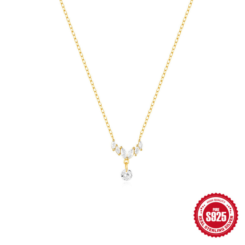 S925 Sterling Silver Horse Eye Zircon Dynamic Necklace Accessories Korean Version Light Luxury Super Sparkling Diamond-Encrusted High-End Clavicle Chain for Women
