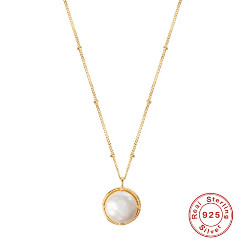 S925 Sterling Silver Fashion Trend Pearl Necklace Korean Version French Style Design Imitation Pearl Collarbone Necklace Women's Accessories