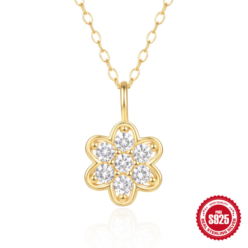 S925 Sterling Silver Inlaid Diamond Small Flower Necklace for Women Korean Version Elegant Light Luxury High-end Niche Design Collarbone Chain Jewelry