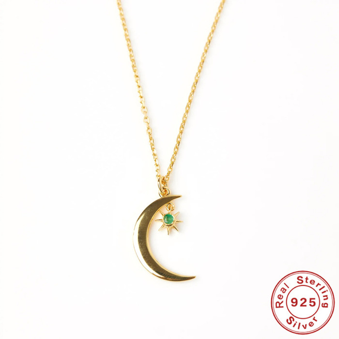 S925 Sterling Silver December Birthstone Inlaid Diamond Star Moon Necklace European and American Hot Selling Elegant Creative Collarbone Chain