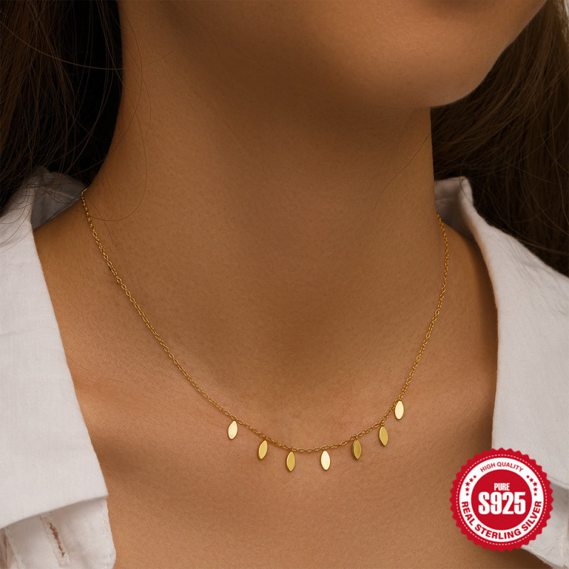 S925 Sterling Silver Marquise Round Pendant Layered Daily Wear Women's Collarbone Necklace European and American Cross-Border Hot-Selling Elegant Necklace