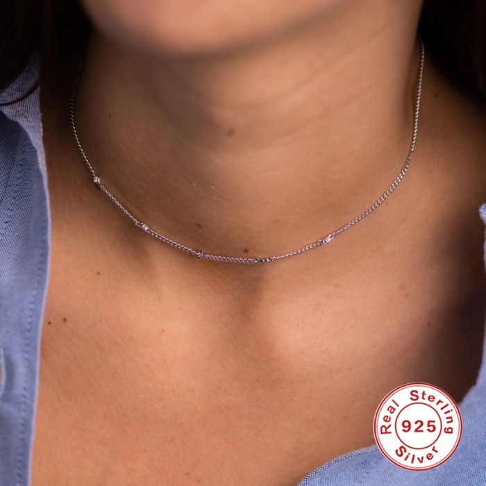 S925 Sterling Silver Elegant Spacer Diamond Clavicle Necklace European and American Cross-Border Hot Selling INS Minimalist Clavicle Chain Accessories for Women
