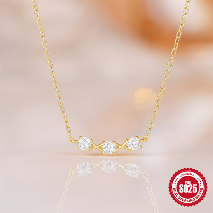 New S925 Sterling Silver Three-Piece Diamond-Studded Women's Layered Necklace European and American Hot-Selling Light Luxury Elegant High-End Clavicle Chain