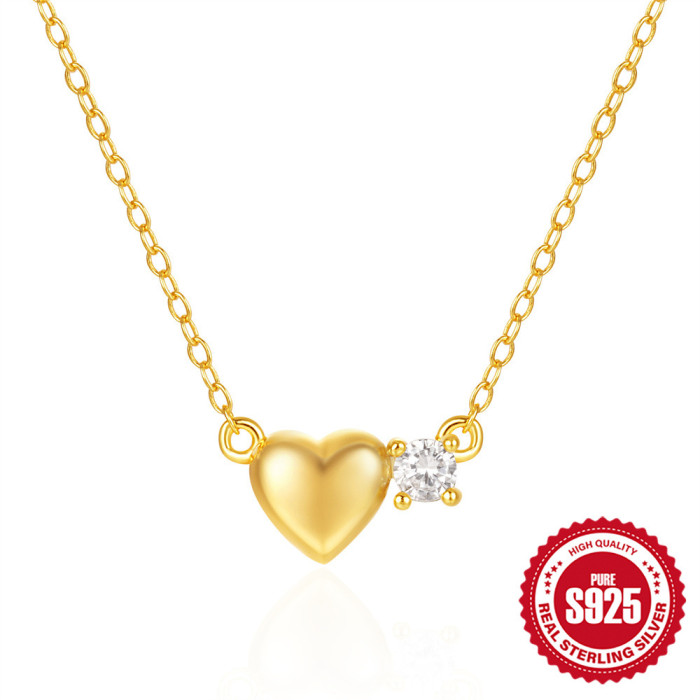 S925 Sterling Silver Heart-Shaped Diamond-Encrusted Light Luxury Women's Collarbone Necklace Korean Version Internet Celebrity Niche Design Necklace Jewelry for Women