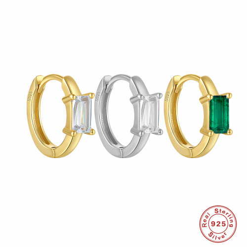 S925 Sterling Silver Square Inlaid Diamond Hoop Earrings for Women, European and American Fashion Minimalist Ins Style Niche High-end Earrings