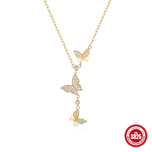 S925 Sterling Silver Matching Large and Small Butterfly Clavicle Chain for Women, European and American Fashion Ins Style Full Diamond Light Luxury Zircon Necklace