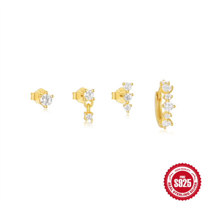 New S925 Sterling Silver Classic Square Green Zircon Tassel Geometric Versatile Earring Set Hot-Selling Earrings, Jew...