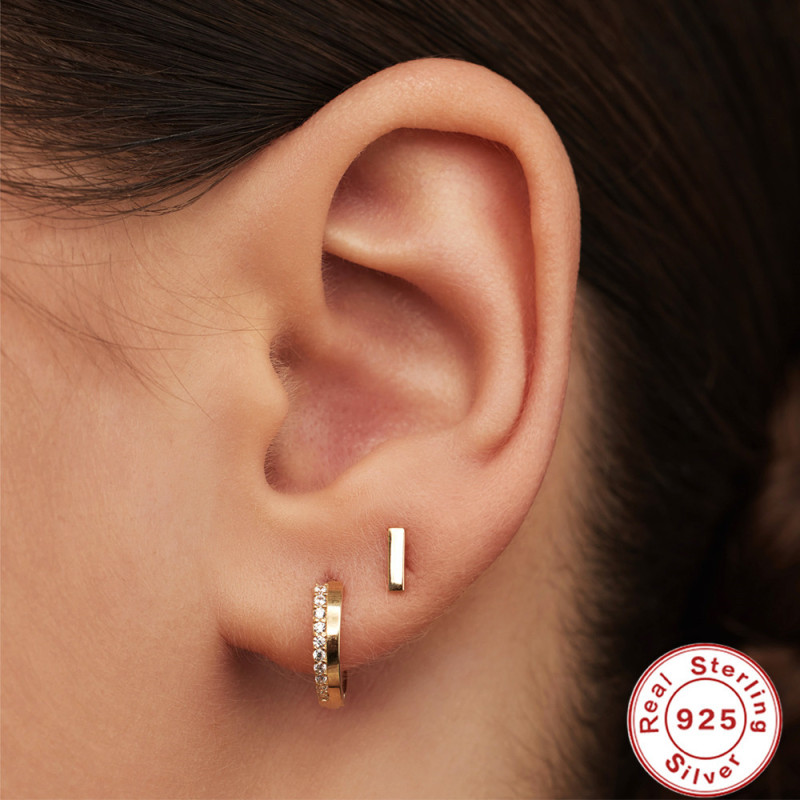 S925 Sterling Silver INS Minimalist Diamond-Studded High-End Hoop Earrings Ear Clips Earrings European and American Cross-Border Hot-Selling Creative Trendy Ear Jewelry