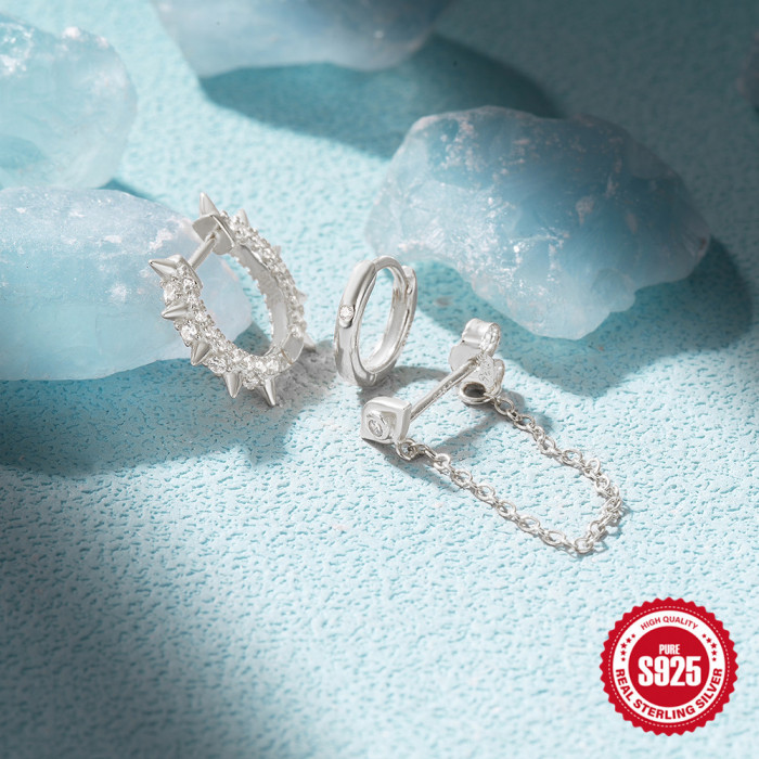 S925 Sterling Silver Classic Evil Eye Versatile Earrings Set INS Style High-end Fully Stone-Set Hoop Earrings, Jewelry Sets
