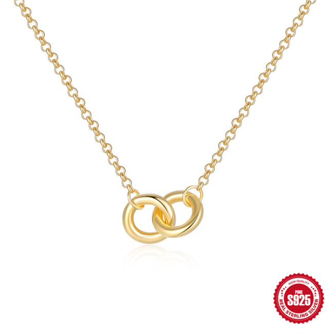 S925 Sterling Silver Fashion Simple Double Ring Necklace Fashion Hot Selling Ins Style Mobius Clavicle Chain Accessory