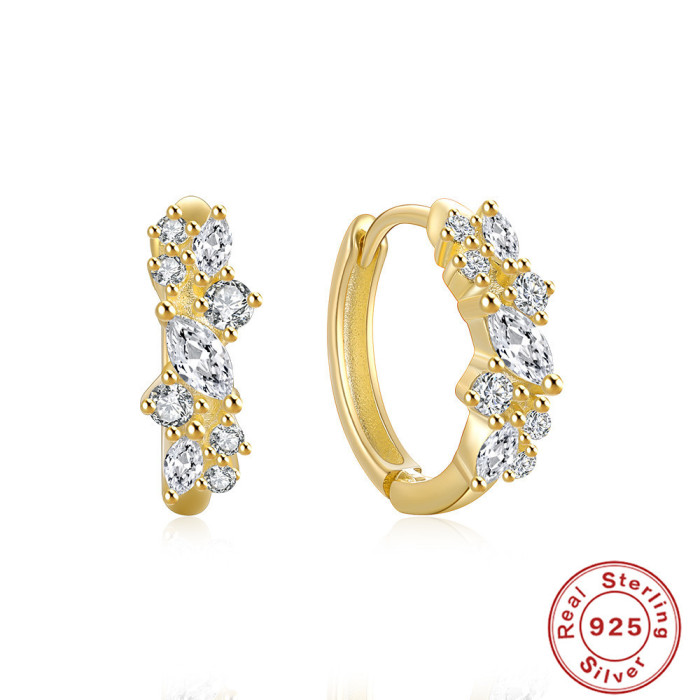 S925 Sterling Silver Cluster Stone Stud Earrings Hot Selling Elegant Classic Hoop Earrings Ins Style Earrings for W...