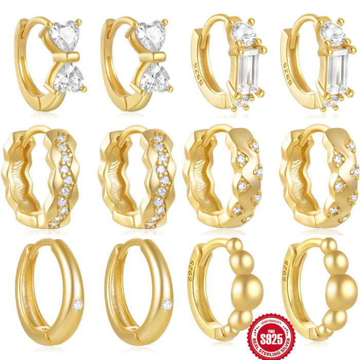 S925 Sterling Silver Bowknot Hoop Earrings with Round Ball and Stone-Inlay, Hot-Selling INS Minimalist Style Earrings