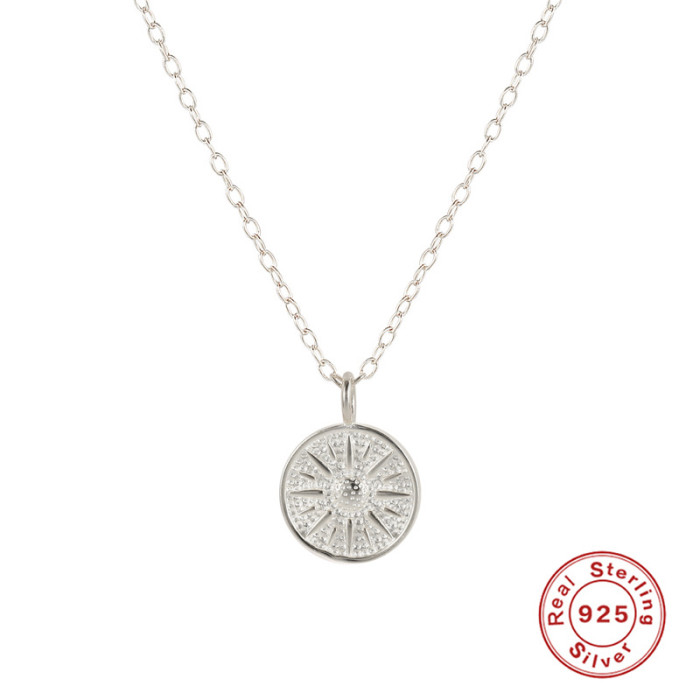 S925 Sterling Silver Classic Retro Sunflower Pendant Collarbone Necklace Hot Selling Light Luxury Women's Fashion Jew...