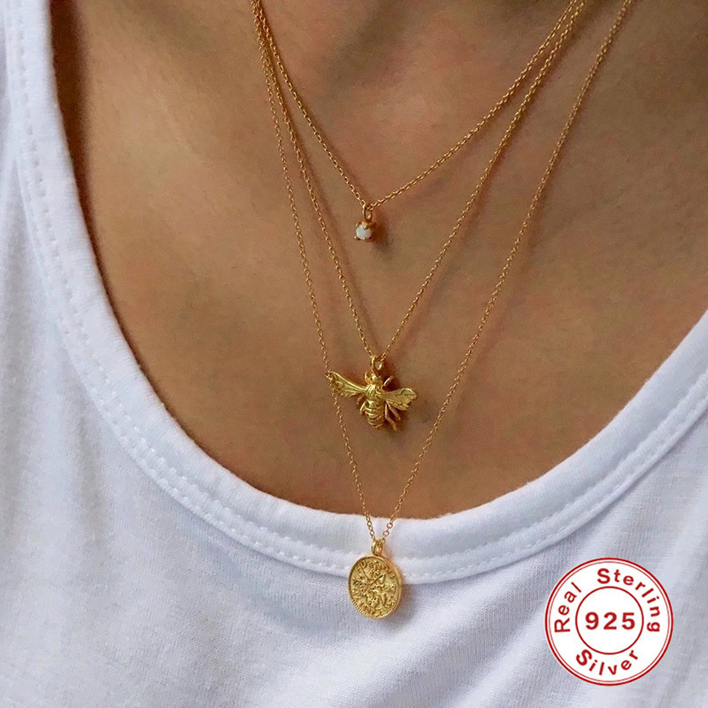 S925 Sterling Silver Opal Necklace Classic Four-Claw Opal Pendant Collarbone Necklace Internet Celebrity TikTok Same Style Exquisite Accessory