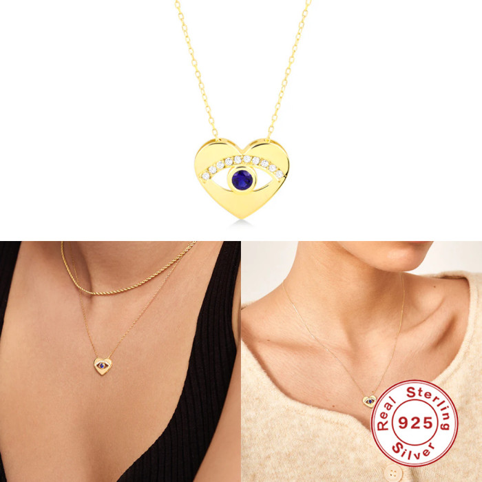 S925 Sterling Silver Classic Devil's Eye Versatile Necklace Hot-Selling Personality Creative INS French Style Clavicl...