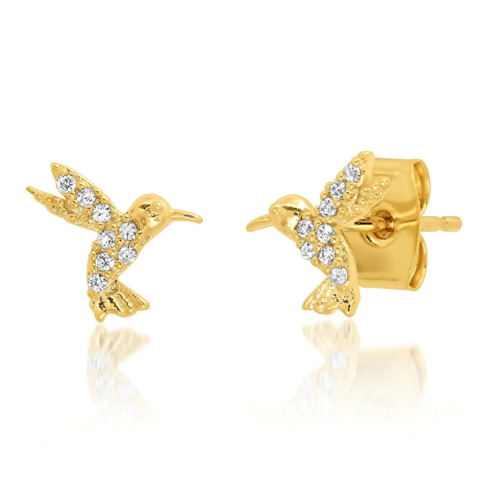 S925 Sterling Silver Fun Diamond-Studded Bird Earrings for Women European and American Fashion Hot-Selling Ins Style Zircon Earrings Jewelry Cross-Border