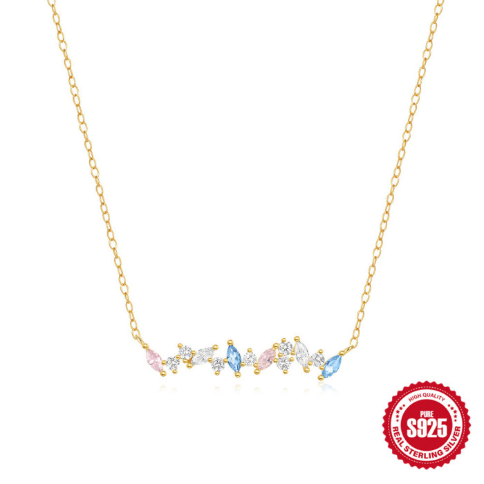 S925 Sterling Silver Marquise Colorful Inlaid Diamond Layered Collarbone Necklace European and American Hot-Selling French Style High-End Versatile Necklace
