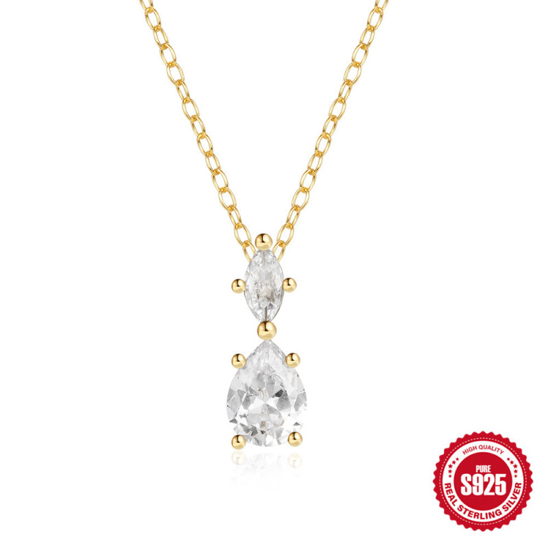 S925 Sterling Silver Inlaid Diamond Elegant Ultra Shiny Luxurious Collarbone Necklace European and American Hot Selling Water Drop Marquise Pendant Collarbone Chain for Women