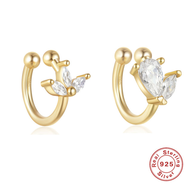 New 925 Sterling Silver Horse Eye Inlaid Diamond Non-Pierced Ear Clip Earrings for Women, European and American Hot-Selling, Elegant and Super Shiny INS Ear Cuff