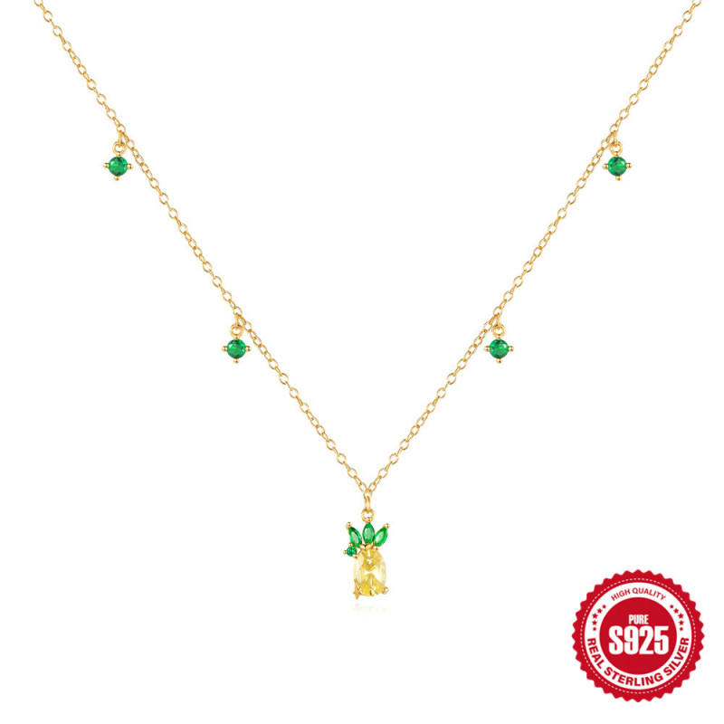S925 Sterling Silver Summer Fruit Series Collarbone Chain European and American Hot-Selling Colorful Zircon Splicing Stackable Necklace Accessories